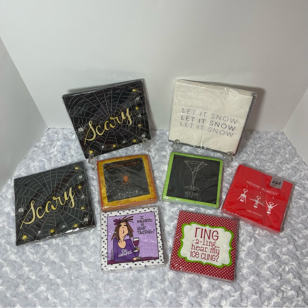 Vintage Christmas Halloween Wine Party Lot of 8 Packages Paper Holiday Napkins